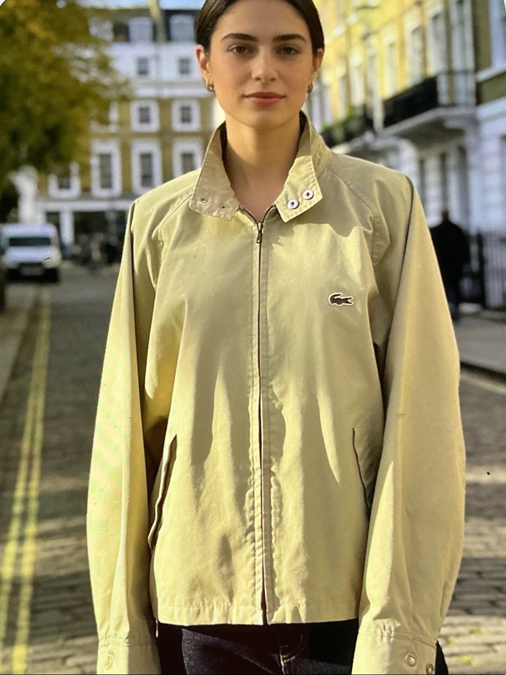 Lacoste Women's Beige Zip Front Bomber Jacket